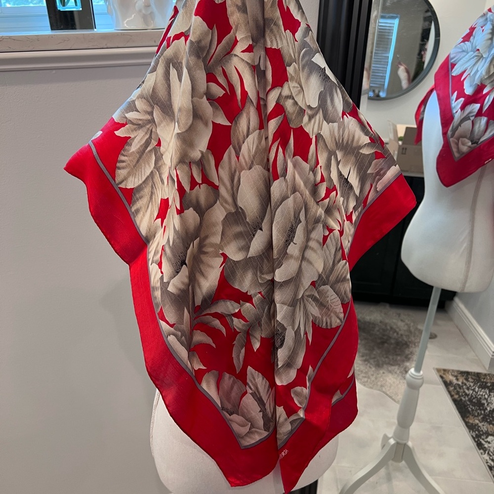 Floral Red and Gray Scarf